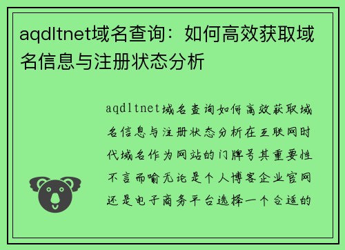 aqdltnet域名查询：如何高效获取域名信息与注册状态分析